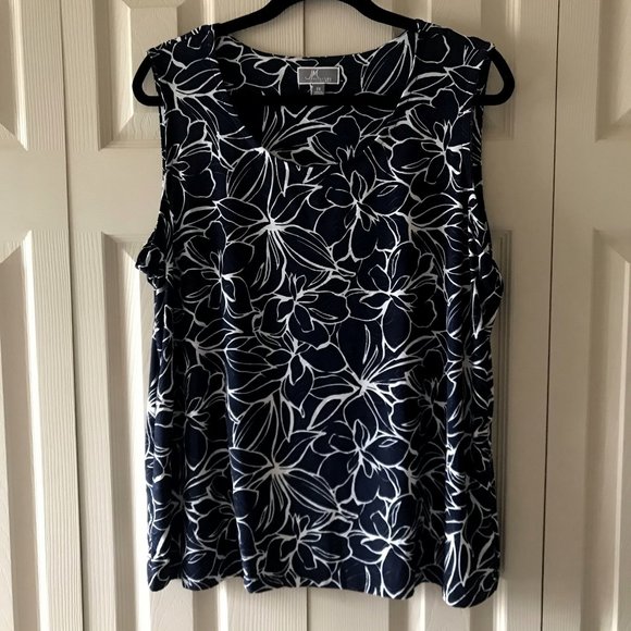 NEW Navy Floral Jacquard Shell JM Collection Plus - Picture 4 of 9